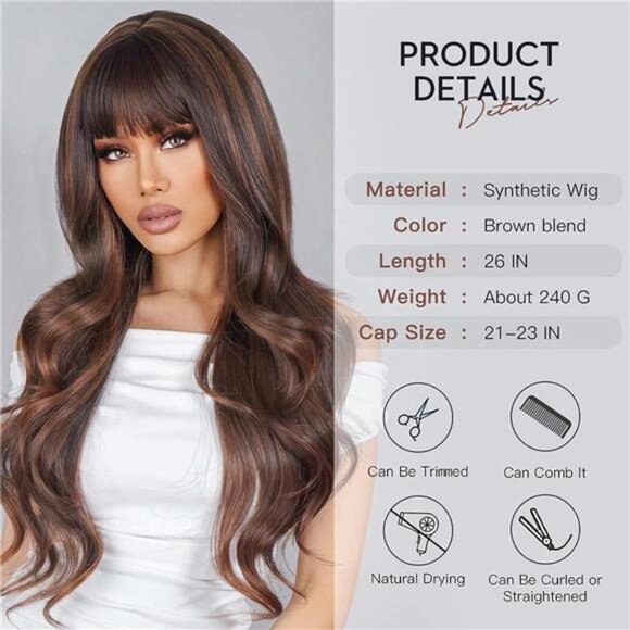 Women Cosplay Daily Natural Hair Wig Heat Resistant Fiber - Brown Mixed Highligh main image 4